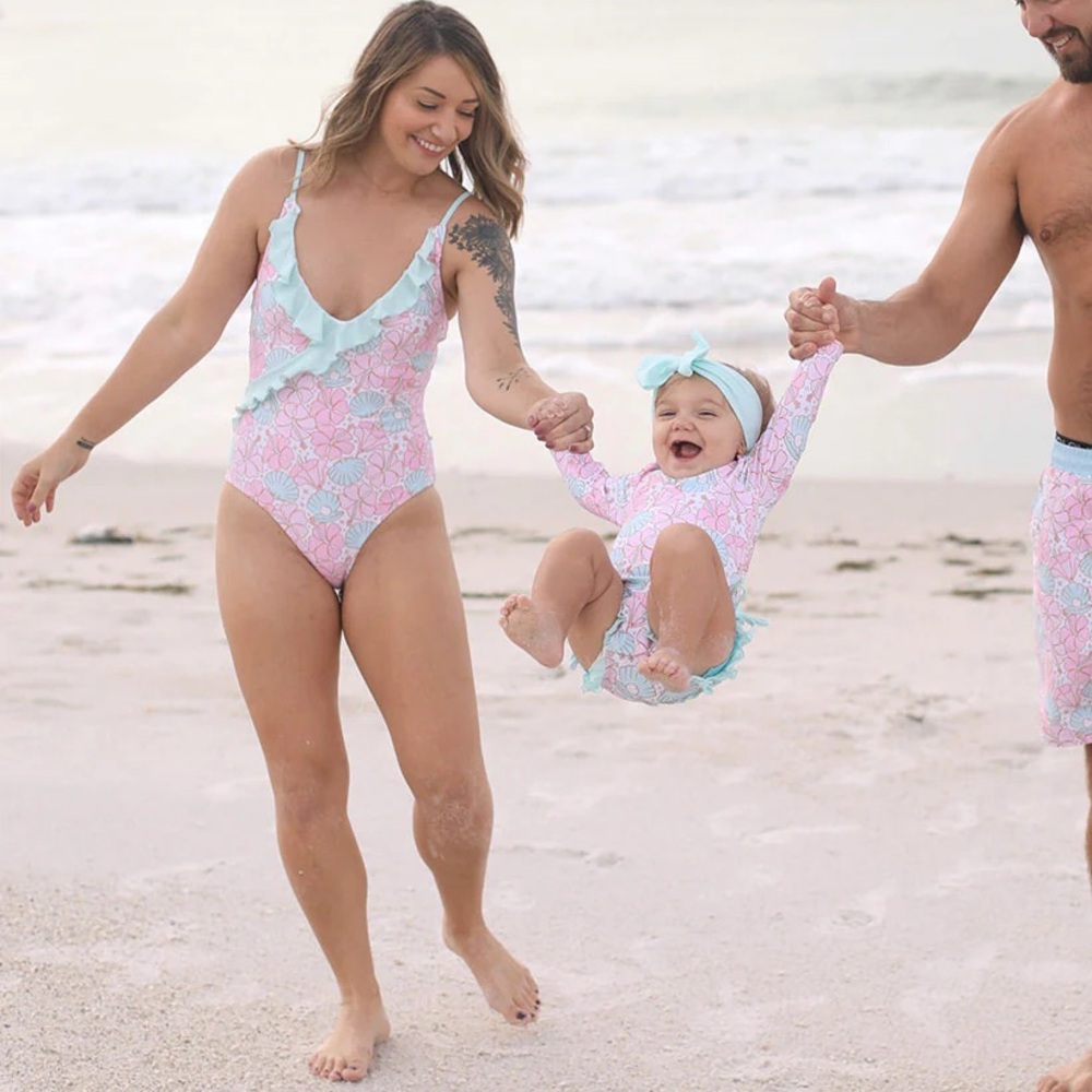 Caden Lane Floral One Piece Swimsuit - Pink and Blue